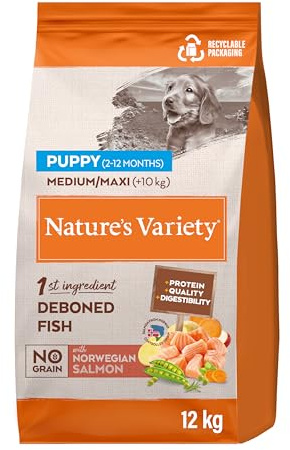 Nature's Variety No Grain - Pienso para Perros Medium & Maxi Junior con Salmón sin espinas - 12kg