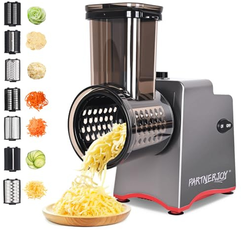 Electric Cheese Grater, 250W Electric Professional Salad Maker & Vegetable Slicer Shredder, 7-in-1 Electric Food Graters Machine with Widened Feeding Port for Block Cheese, Vegetables & Fruits