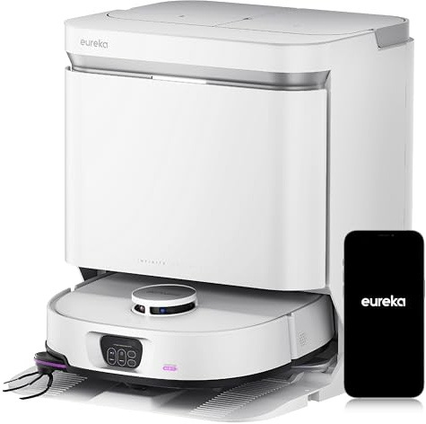 EUREKA J15 Max Ultra Robot Aspirapolvere Lavapavimenti, Aspirapolvere Robot Potente Aspirazione 22000Pa, Lavaggio Mocio ad Acqua Calda a 80℃, Batteria 6400mAh, Stazione Autopulizia/autopulente