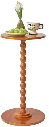 Aibiju Runder Beistelltisch, Kleiner Beistelltisch, Moderner Akzent-Nachttisch, Sofatisch mit Beinen aus Massivholz für Kleine Räume, Wohnzimmer, Schlafzimmer, Kirschholz YD-RST001C