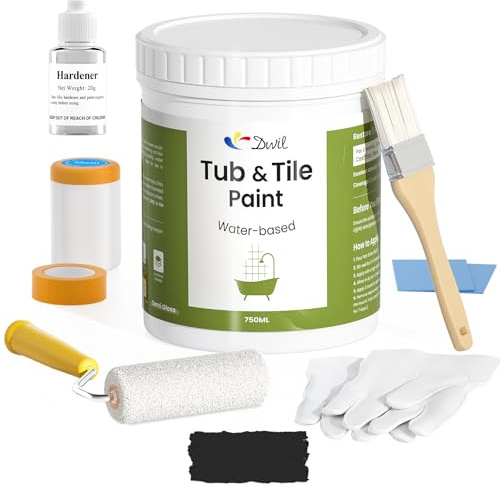 DWIL Tub & Tile Paint – Semi Gloss Black Tub Paint for Bathtub, Sink & Shower, Waterproof Bathtub Paint Coating for Bathroom, Durable Ceramic Tile Paint for Bathroom Renovation & Repainting-750ml