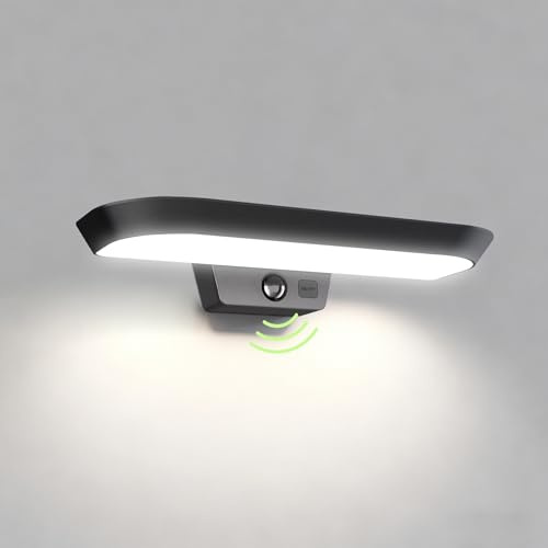 auralab Solar Lights Outdoor with Motion Sensor, Waterproof Solar Wall Lights with 3 Light Modes, Dusk Till Dawn 4000K Outside Solar Downlights for Front Door, Porch, Fence, Garden, White Oval