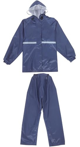 Abaodam Combinaison de Pluie Moto Imperméable Double Couche Éléments Réfléchissants, Pantalon Séparé, Tissu Oxford Bleu Marine, Taille XXXL pour Hommes et Femmes, Protection Pluie