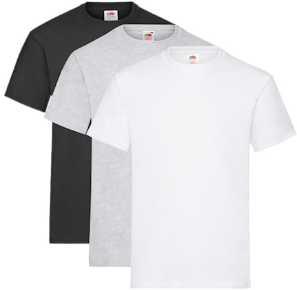 Fruit of the Loom Men's T-Shirt, Pack of 3, White/Grey/Black, L
