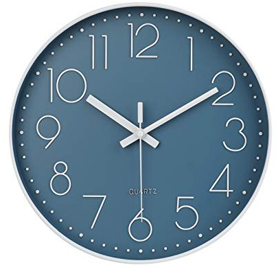 jomparis 12 Inch Silent Non-Ticking Battery Operated Quality Quartz Round Wall Clock Modern Decor Clock for Home Office Bedroom Bathroom(Cerulean/Blue Color)