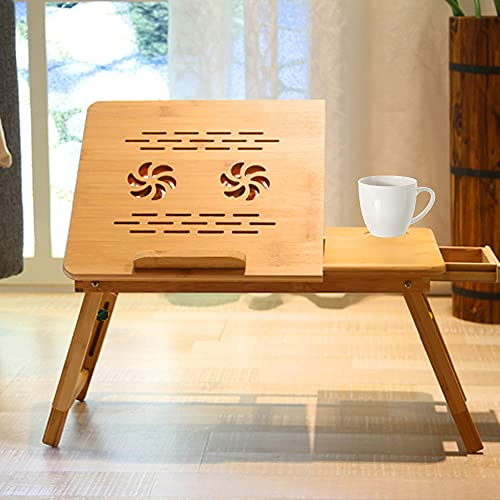 Bamboo Laptop Bed Desk, Laptop Table for Bed, Laptop Stand with Adjustable Trays and Foldable Legs Portable Bed Tray Notebook Stand with Drawer for Bed Sofa Couch