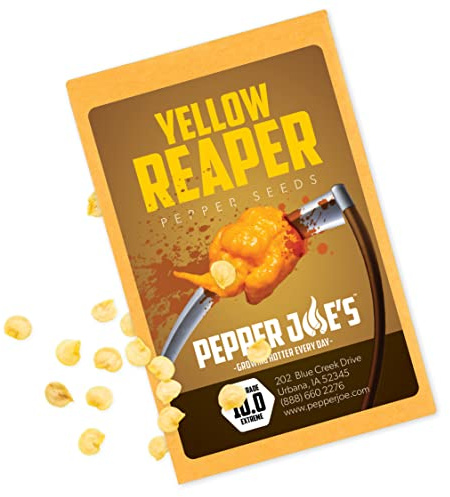 Pepper Joe’s Yellow Reaper Pepper Seeds ­­­­­– Pack of 10+ Superhot Reaper Chili Pepper Seeds – USA Grown ­– Premium Non-GMO Yellow Reaper Seeds for Planting in Your Garden