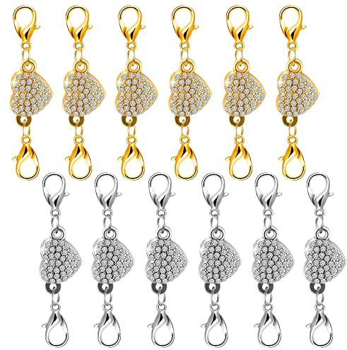 12Pcs Magnetic Necklace Clasps Labstor for Jewellery Making, Magnet Extender Clasps for Bracelet Necklaces Anklet Chain Fasteners Clasps for DIY Anniversary Holiday Gold & Silver