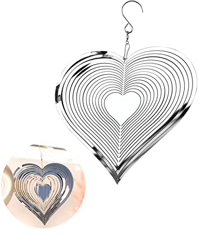 YEJAHY Liebe Herz Windspiel - Edelstahl Deko Windspiel - 3D Crafts Ornamente - für Draußen Hängend Outdoor Indoor Wohnzimmer Fenster Korridor Yard Dekoration Mobile Wind Catcher(20cm/7.8inch)