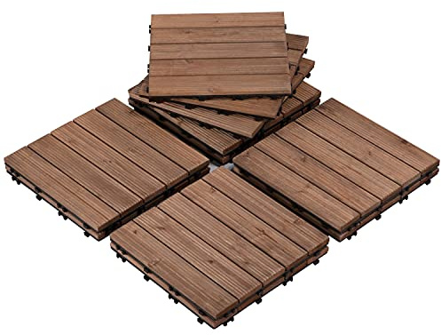 Yaheetech 11-55 Baldosas de Madera de Abeto 30x30cm Listones de Madera Desmontables con Ranuras Antideslizantes Rápidos Instalación Rápida y Fácil 22 piezas/2 ㎡