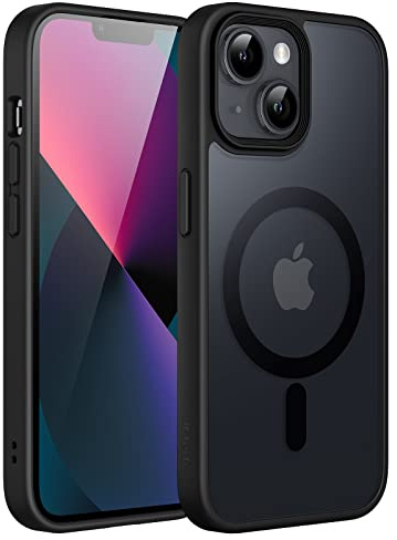 JETech Magnetic Case for iPhone 13 6.1-Inch Compatible with MagSafe, Translucent Matte Back Slim Shockproof Phone Cover (Black)