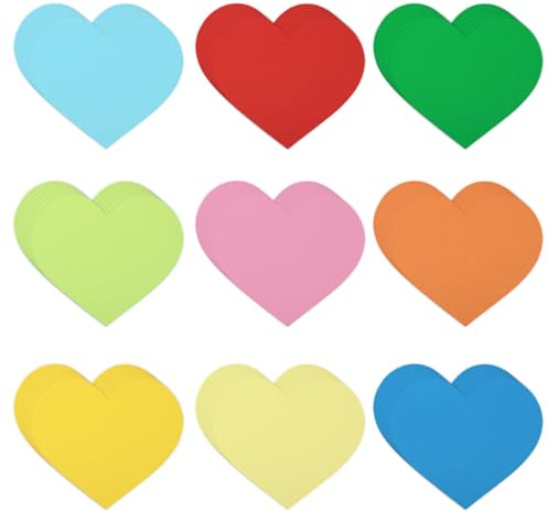 72uds 15,3x13,2cm Recortes de Papel de Corazón, 9 Colores Cartulina Grande en Forma de Corazón Doble Cara Recortes Corazón Amor Manualidades San Valentín para Niños Aula Tablón de Anuncios