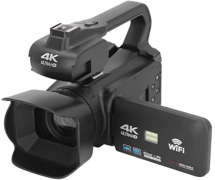 Dpofirs Videocámara 4K UHD, Cámara WiFi con Zoom Digital de 64MP 18X con Pantalla Táctil de 4 Pulgadas, Cámara de Vlogging Portátil NightVision con Luz de Relleno de Cámara Web para Viajes