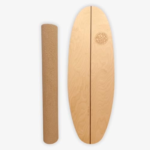 MECOS BOARDS - Balance Board The Surfer - Das surfigste Balance Board mit innovativer Konstruktion - Inkl. Korkrolle aus Recyceltem Kork & Boardbag mit Kordelzug- Handgefertigt in der Schweiz