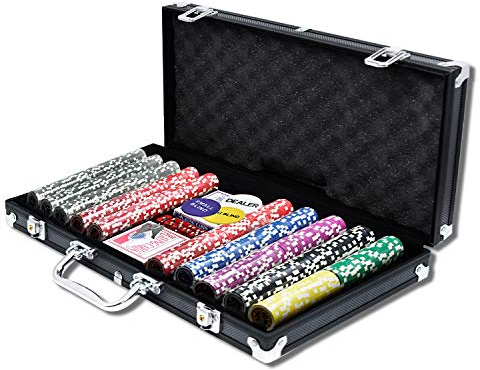 JNGLGO Set da poker 500 chip da poker con 2 ponti da poker, 5 dadi, pulsante Dealer Button, valigetta in alluminio, colore nero