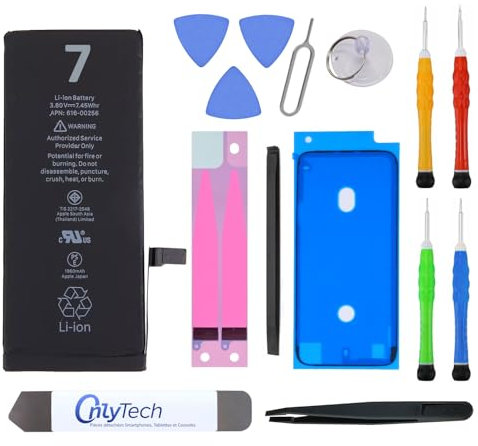 OnlyTech - Premium replacement battery for iPhone 7-1960mAh, identical to the original - Kit 12 professional tools and screen adhesive included