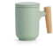 MAGICVOGEL Keramik Teetasse mit Teesieb und Deckel,300ml Teebecher mit mit Holzgriff matte Oberfläche Keramiktasse Losen Tee Becher Geschenk (Grün)