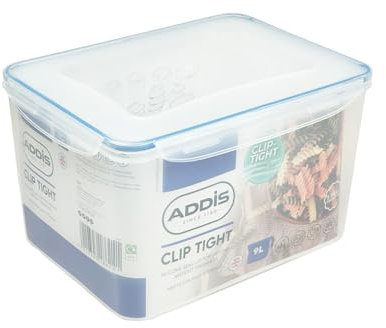 Addis Clip Tight Super Large Food Storage Container 9 Litre Tall Rectangle Airtight Silicone Seal Containers Bpa Free Easy Locking Lid Clips, Clear Transparent