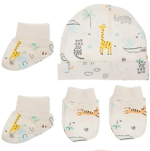 1 Set Newborn Baby Hats and Mittens Baby Boys Girls Infant Unisex Cotton Caps and Scratch Mittens Baby Socks