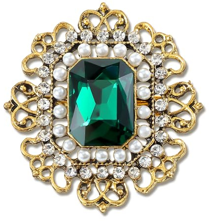 Brosche Damen Viktorianischen Blumenbrosche Kristall Hochzeit Anstecknadeln Vintage Stil Aushöhlen Blumen Pin Bekleidungs Schmuck(Green)