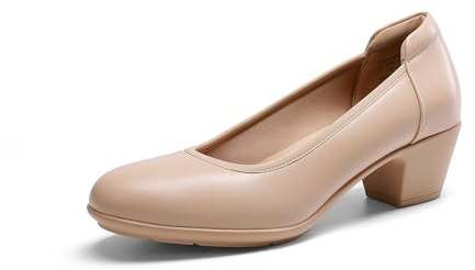 DREAM PAIRS Women's Block Heel Round Toe Dress Pumps,Nude,7