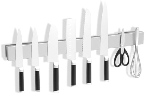 SMART&COOL Barra magnética para cuchillos de acero inoxidable de 45 cm, con imán extra fuerte, incluye cinta adhesiva y tornillos, soporte magnético para cuchillos y utensilios de cocina
