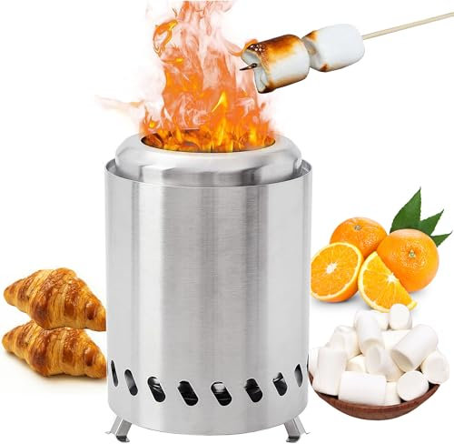 MZSX Chimenea portátil de acero inoxidable, hoguera de mesa, con cubierta de alcohol, mini estufa al aire libre con soporte, para jardín, camping, senderismo, patio al aire libre