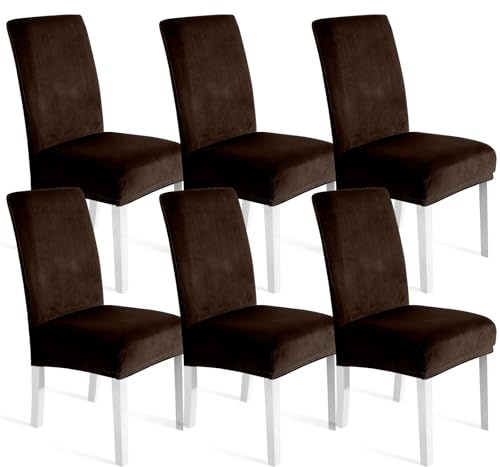 Ystyle Fundas de Sillas Terciopelo Pack 6, Fundas Sillas Comedor Ajustables Elasticas, Chair Cover Universal Moderno, Suave Lavables Funda Protectora, Banquetes Restaurante Hotel, Café Oscuro