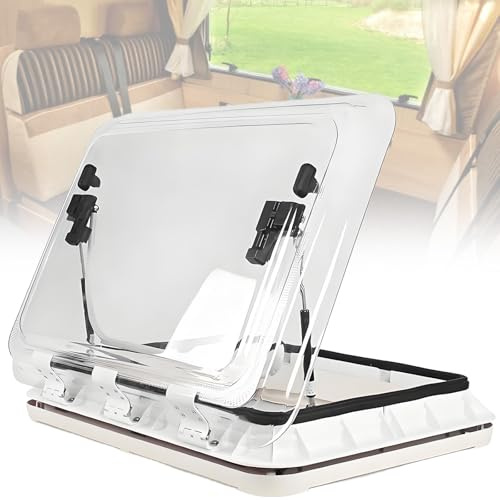 vnmudzeo 500x500 mm Sun-Proof RV Roof Window,Soundproof Caravan Roof Vent Skylight,Double Layer Waterproof Camper Vent Hatch TransparentWhite