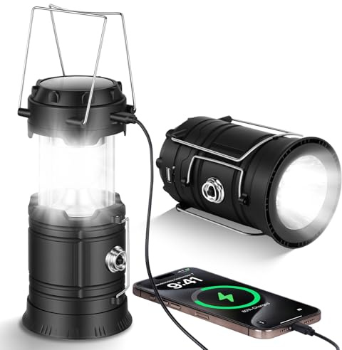 HOTUT Lanterne da Campeggio a LED, Luci da Campeggio Ricaricabile USB, Solare Lampada LED Impermeabile IP33, Lampada da campeggio Ricarica Solare, per Tende, Pesca, Escursionismo, Emergenza