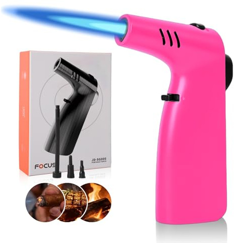 MR.COUNT Butane Torch,Refillable Blow Torch for Cooking,Adjustable Flame Creme Brulee Torch,Safety Lock for Cooking,Butane Gas not Included (PINK)