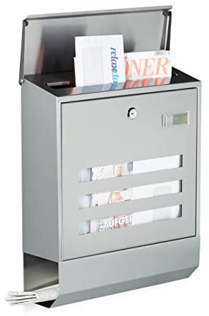 Relaxdays Cassetta Postale con Scomparto per Giornali, Portariviste, in Acciaio Inox, HLP: 42 x 35 x 12,5 cm, Argento
