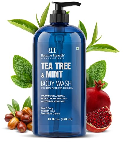 Botanic Hearth Tea Tree & Mint Body Wash, 16 Fl Oz (473 ml) | Enriched With Peppermint & Sea Buckthorn | Helps Soothe Dry, Itchy Skin & Control Body Odor | Sulfate & Paraben Free | For All Skin Types