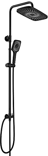 Görbach Columna de Hidromasaje Columna Ducha Negra Extensible sin Grifo Bañera Barra Altura Adjustable Set Ducha Acero Inoxidable 304 con Cabezal Ducha Lluvia 30 * 19cm