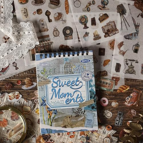 SIBLYMONA Vintage Stickers Pack, 50 Sheets Over 500 Pcs Art Stickers for Journaling, Scrapbooking Supplies and Junk Journal Bullet Journal Deco & Collage Kit Planner Accessories (Flower)
