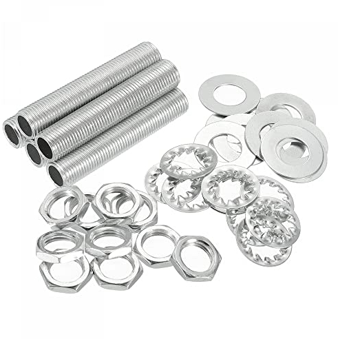 sourcing map 5cm Tige Filetée Creuse pour Lampe Trousse avec Encoches Écrous Rondelles 1/8IP Filetage Fixations Assortiment pour Luminaire Plafonnier Réparation Assemblage Coffret de 35