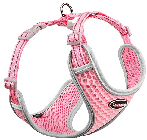 ThinkPet Arnés de ventilación Reflectante Transpirable Suave sin tirones para Cachorros, Chaleco de ventilación para Cachorros pequeños y medianos, Color Rosa, Talla M