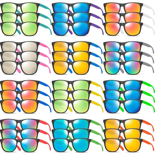 TikOnsYol 36 Pack 12 Color Neon Kid Sunglasses Bulk Party Favor for Kid Adult Boy Girl,80s Retro Style Plastic Toddler UV400 Toy Sunglasses Summer Beach Pool Birthday Graduation Party Classroom Prize