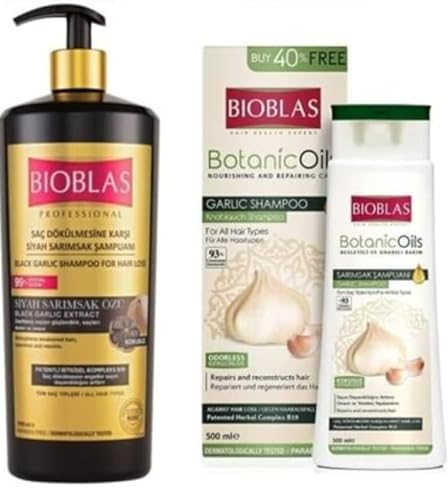 Bioblas Knoblauch Sparset l Schwarzer Knoblauch Shampoo 1000ml + Knoblauch Shampoo 500 ml