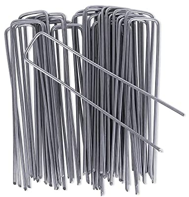 OUNUO 50 Erdanker verzinkt Anti Rost, 150mm lang x 25mm breit - Ø 3mm, Uförmige Bodenanker für Unkrautvlies Gartenvlies, Zaun, Camping, Garten,Silber