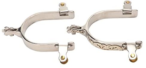 Naroote Westliche Geschnitzte Sporen Kleeblatt Geschnitzt Horse Sports Boots, Dekorative Edelstahl-Pferdesporen mit Hoher Härte, Zuverlässig mit Drehbarem Zahnrad für Männer für den Pferdesport