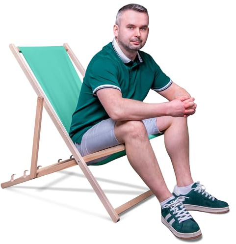 DreamRoots Liegestuhl Klappbar Holz aus Buchenholz, bis 130 kg belastbar, 3-Fach verstellbare Rückenlehne, waschbarer Polyesterbezug