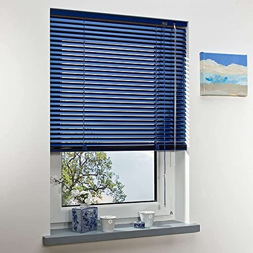 Alu-Jalousie, Verschiedene Größen & Farben, für Fenster & Tür, Rollo, Vorhang, Aluminiumjalousie, Lamellen-Rollo, Jalousette (blau 25mm, 125x175 cm)
