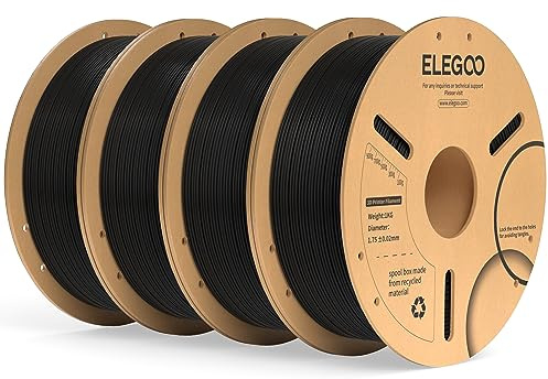 ELEGOO PLA+ Filament 1.75mm Schwarz 4KG, PLA Plus 3D Drucker Filament, Härter und Stärker Filament-3D-Druckmaterialien, Maßgenauigkeit +/-0,02mm, Kompatibel mit Meisten 3D Printer(1KG/Spool, 2.2lbs)