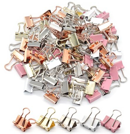 Mini Binder Clips, Paper Clip, Small Paper Clamps 15mm (5/8 inch), 100 Pack Micro Size Office Clips for Home School and Business (Multicolored)