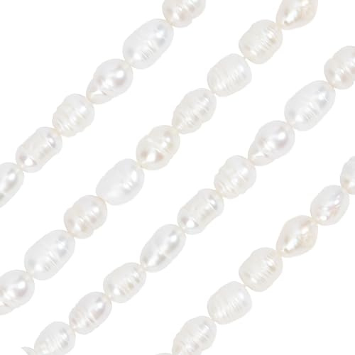 SUNNYCLUE 4 Strands About 88~92Pcs 6~7mm White Pearl Oval Beads Freshwater Pearls Natural Cultured Rice Shape Baroque Fresh water Pearl Beads for jewellery Making Beading DIY Necklace Bracelet