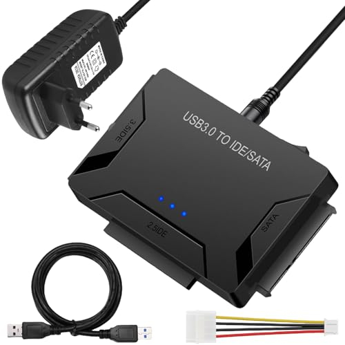 Aicharynic USB 3.0 zu SATA und IDE Adapter Mit Netzschalter für 2.5'' und 3.5'' HDD - Kompatibel Mit Windows XP/Vista/7/10/Mac OS