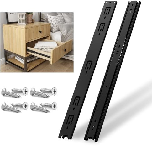 NECILO Schubladenschienen Vollauszug 250mm, 45kg Tragkraft, Kugelauszug Küchenschrank Schubladenführungen, 3-teiliger Vollauszug, Seitliche Montage, 1 Paar(Schwarz)