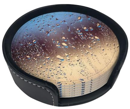 Sottobicchiere rotondo con gocce di pioggia in vetro (set da 6), adatto per ristoranti, cucine, uffici, ecc