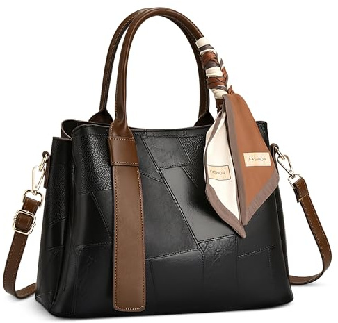 FORRICA Sac à Main Femme Sacs à Bandoulière Texture Patchwork Mode Sac Fourre Tout PU Cuir Dames Sac Portés Main pour Banquet Achats Voyage Noir